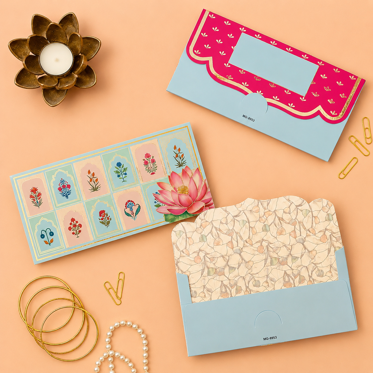 Shagun Envelope for Cash Gifting – Premium Traditional Design by SK Prints  (Pack of 10) (Pink & Sky Blue)