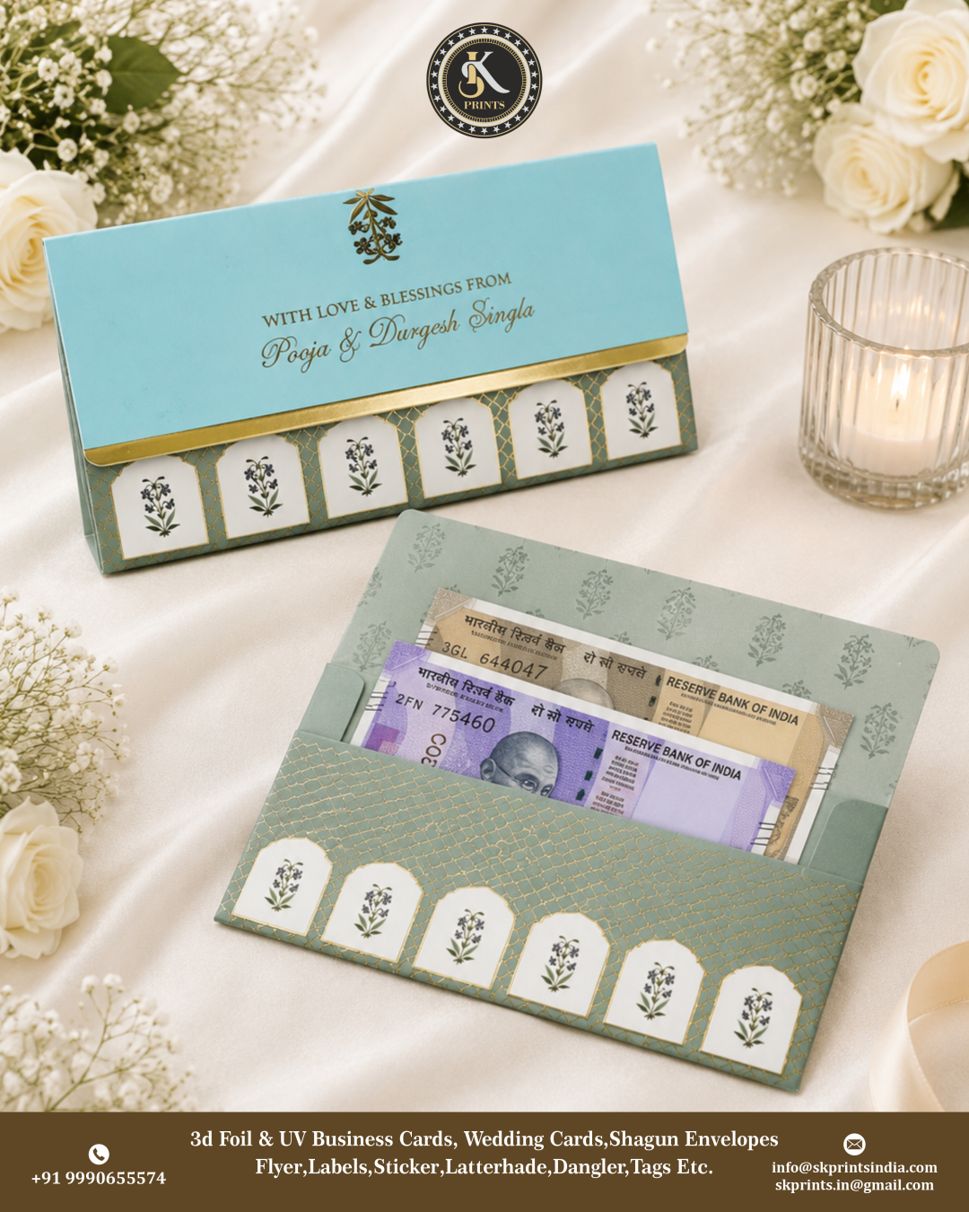 Wedding Money Envelopes Golden  – shagun lifafa with Names ((Pack of 25)